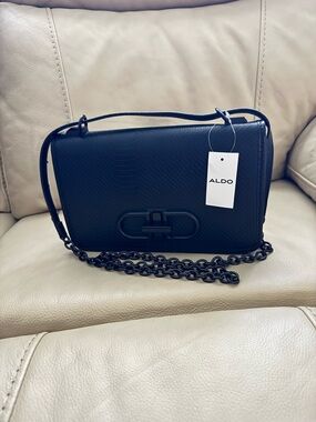 ALDO Black Textured Crossbody Bag with Chain Strap